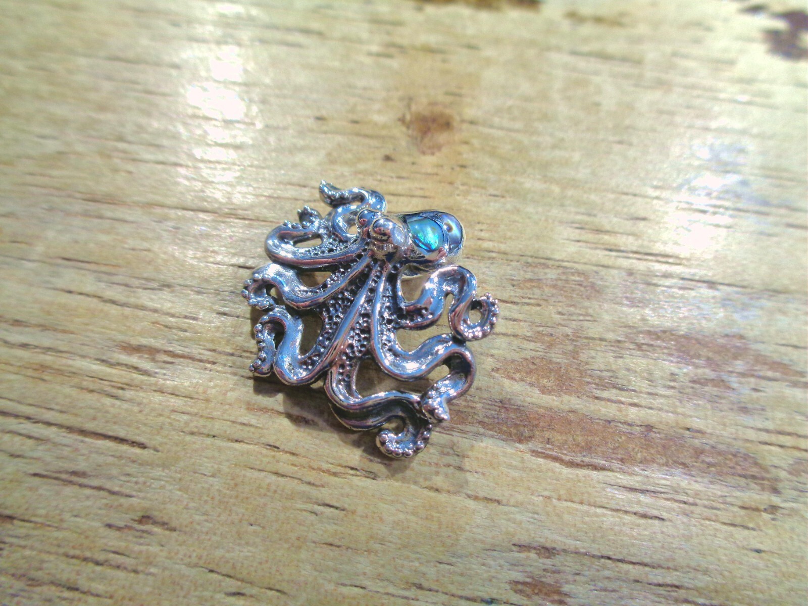 28MM OXIDIZED HEAVY 925 SILVER ABALONE HAWAIIAN HE’E TAKO OCTOPUS SLIDE PENDANT