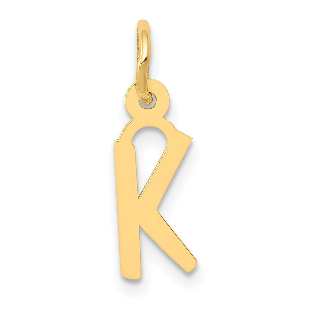 14k Yellow Gold Small Slanted Block Letter K Initial Charm Pendant for Women
