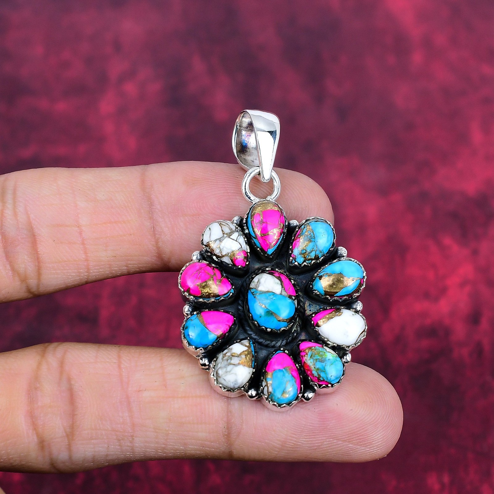 Cotton Candy Turquoise Gemstones Handmade 925 Sterling Silver Pendant Jewelry