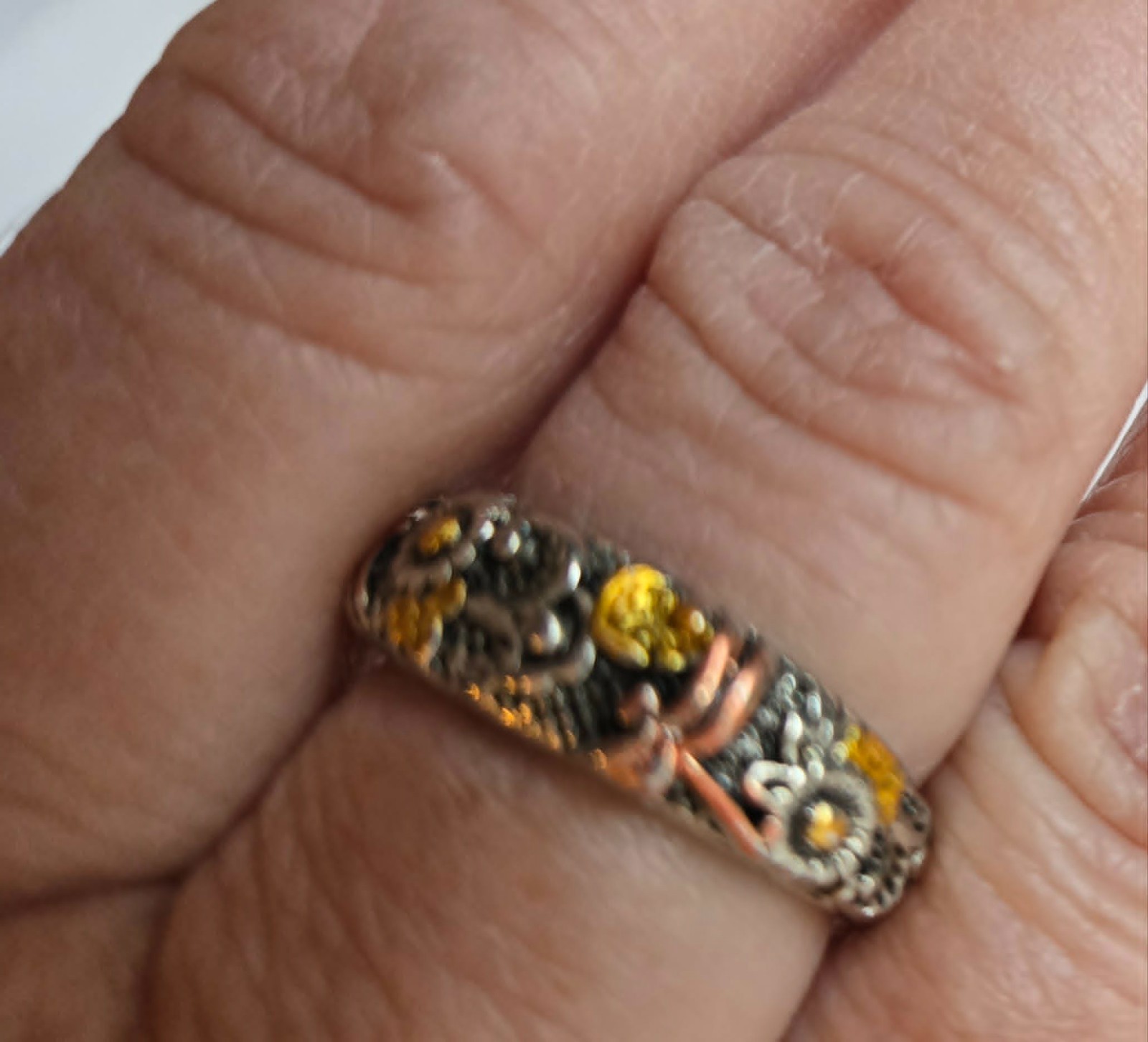 Dragonfly Sterling Silver & 18K Gold & Copper Band Ring Size 8