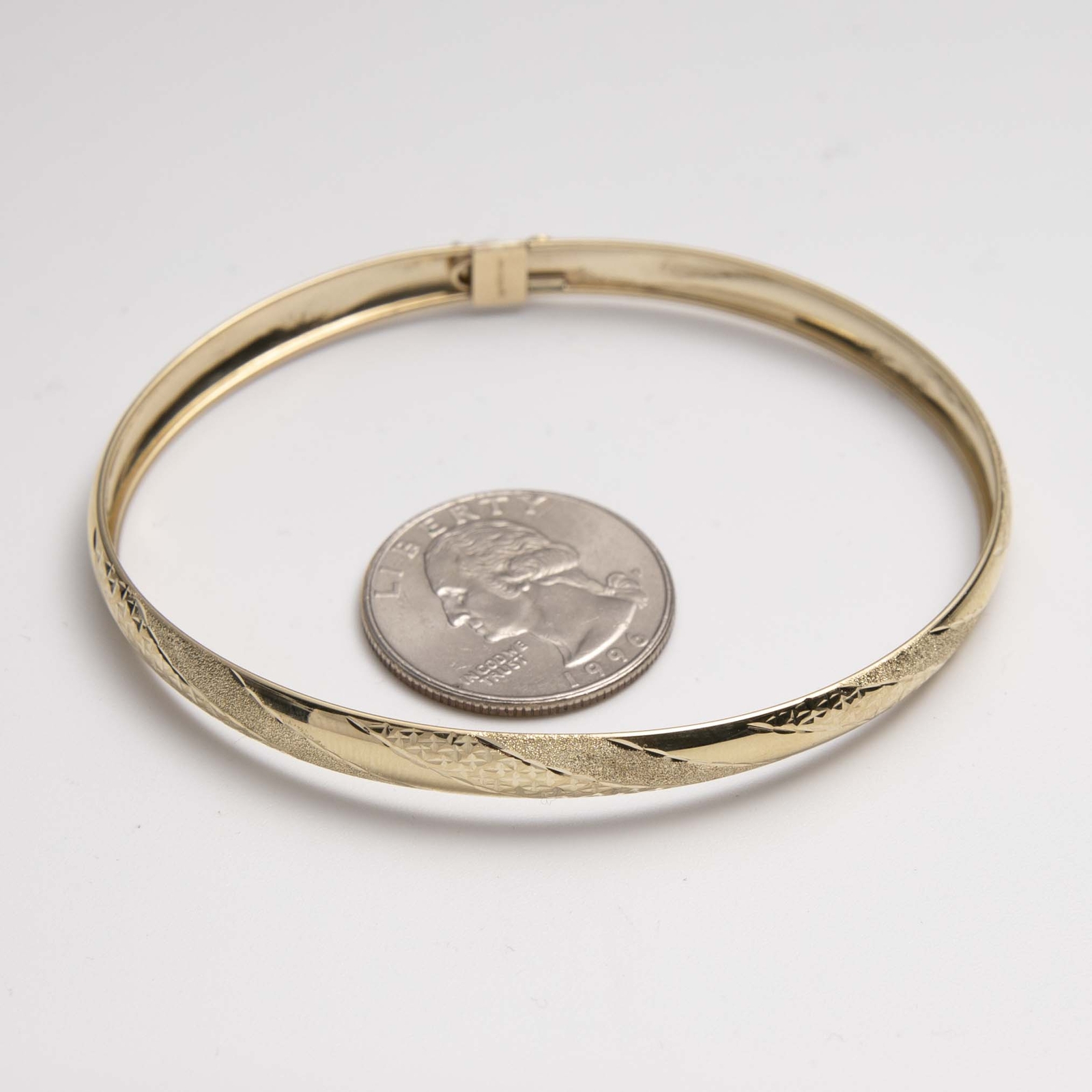 6mm Diamond-Cut Bangle Bracelet Real 10K Yellow Gold Size 8