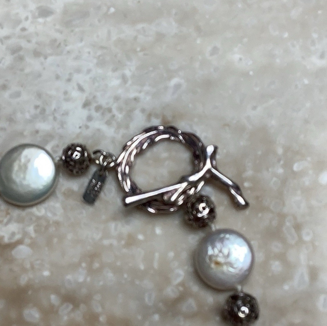 925 Silver & Coin Pearl Necklace Toggle Clasp 18 Inches NWOT