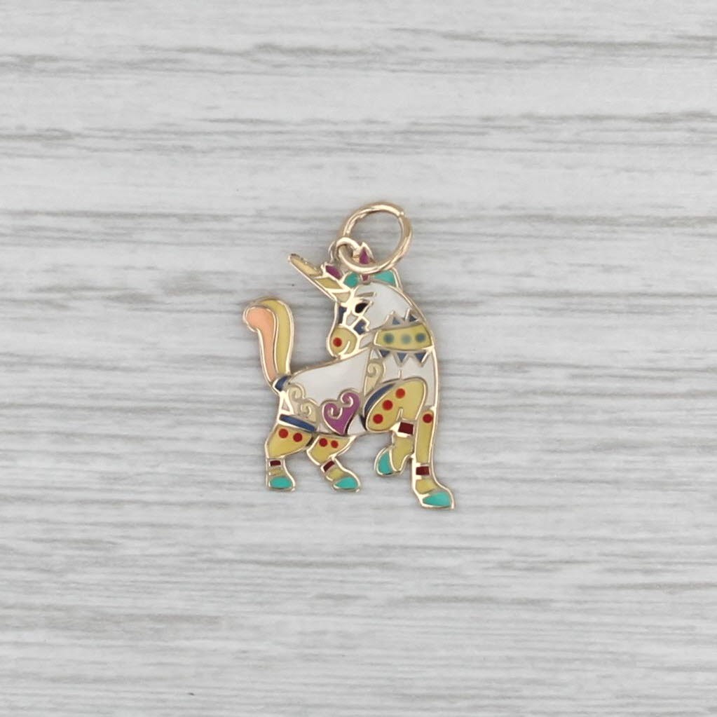 Colorful Unicorn Charm 14k Yellow Gold Multicolor Resin Pendant Reversible