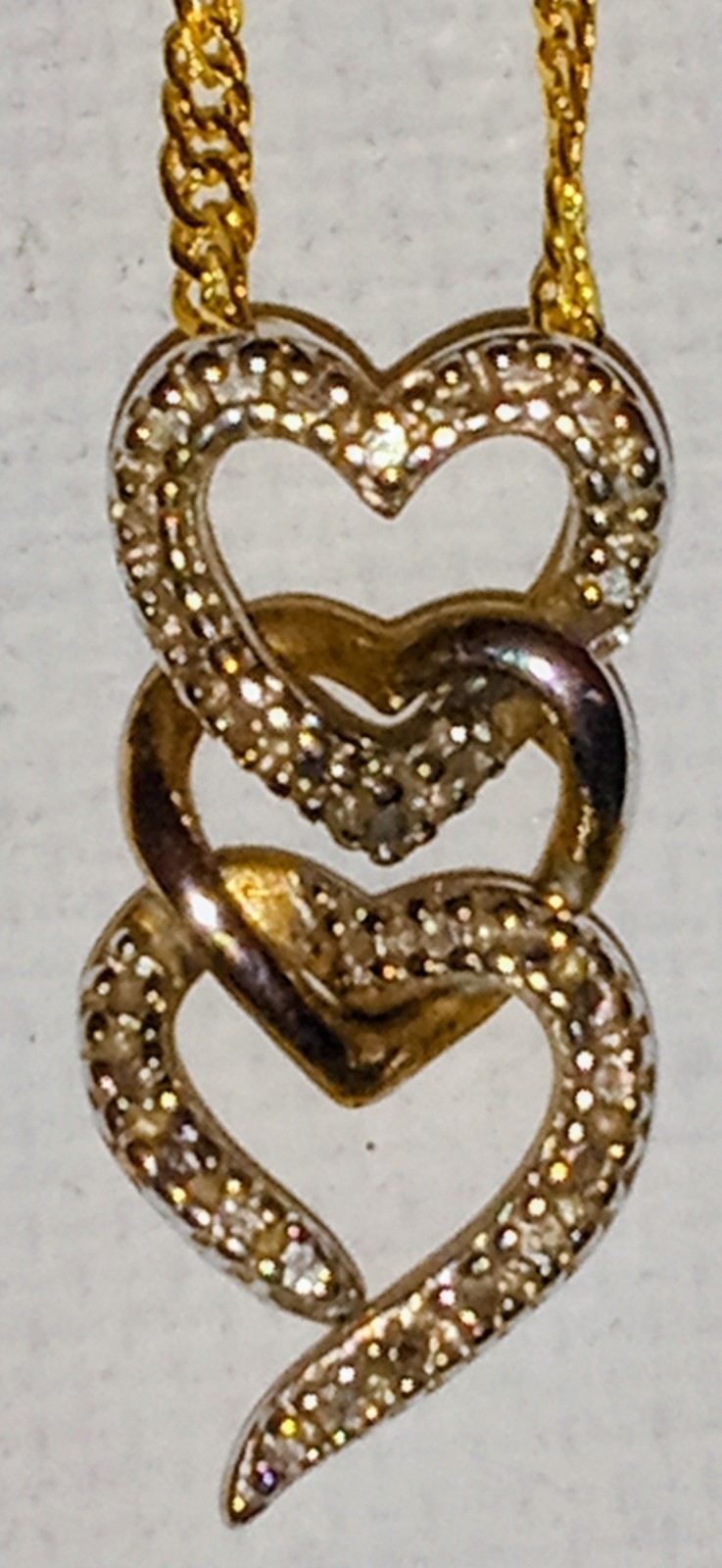 Sterling Silver Triple Interlocking Heart Necklace 18KGP Chain
