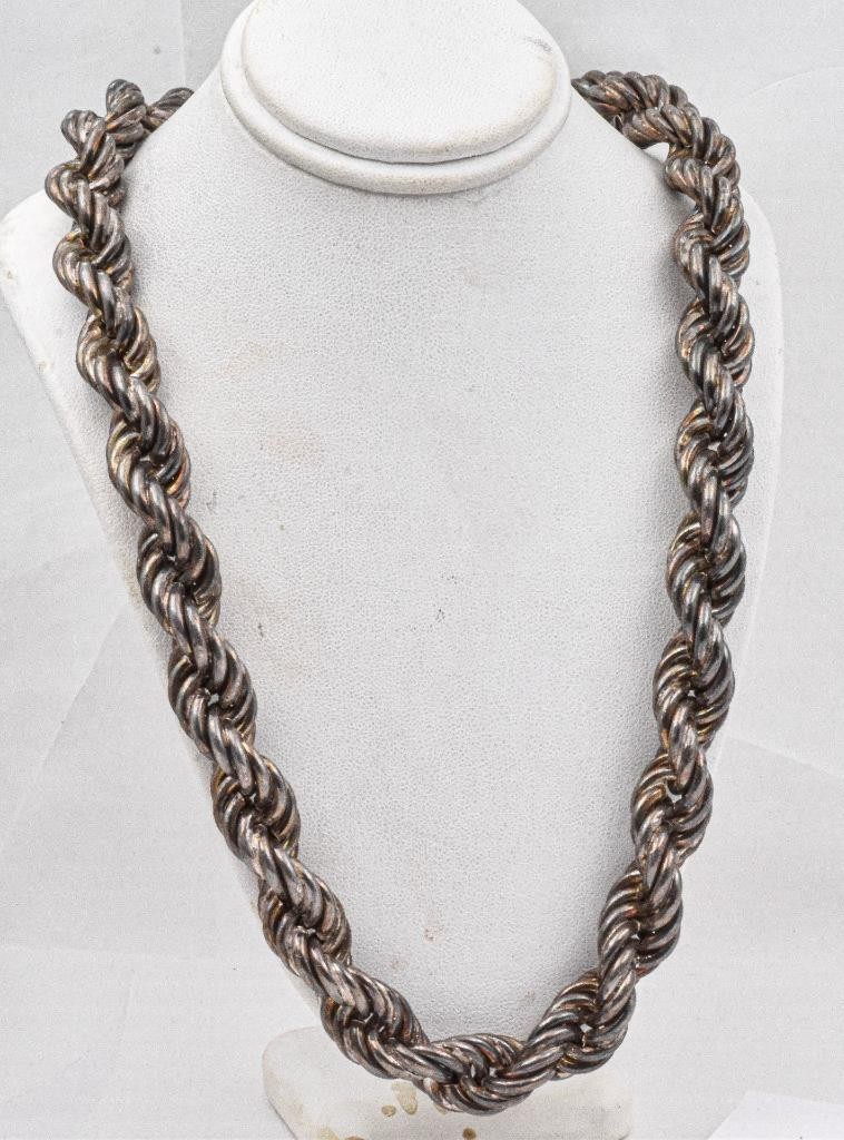Vint. Sterling Silver Italy 13mm thick 23.5″ long HUGE Solid Rope chain Necklace