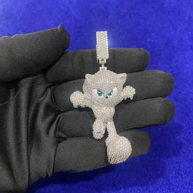 2.90Ct Round Cut Moissanite Men’s Cartoon Charm Pendant 925 Sterling Silver
