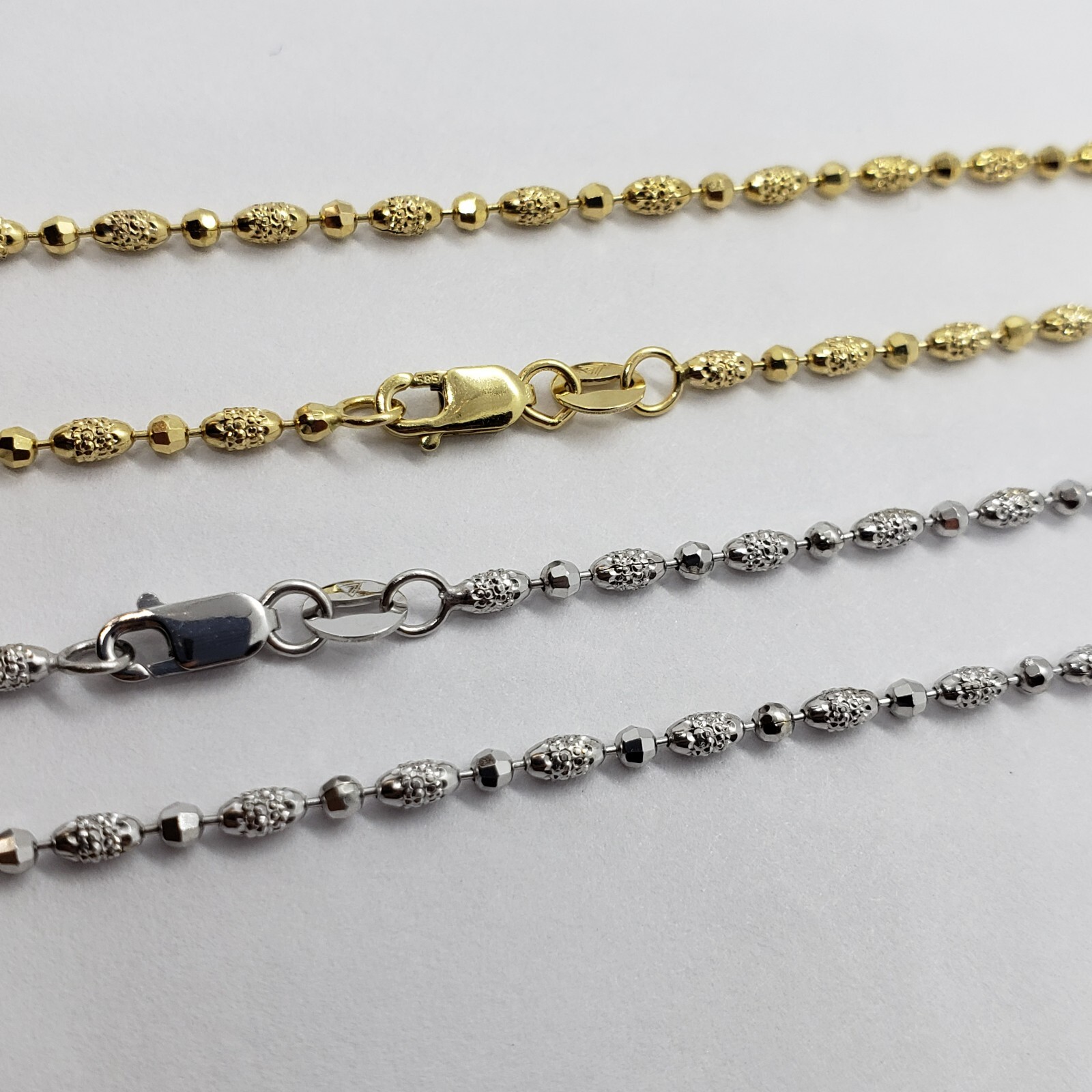 14k Solid Yellow White Gold D/C Bead Chain Necklace Men Women 2mm / 16″ ~ 24″