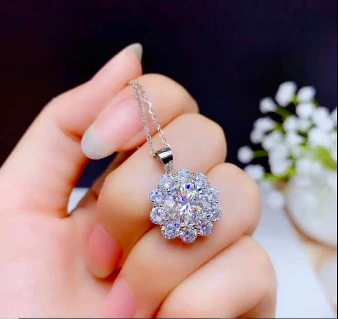 Beautiful 2Ct Round Cut Diamond Halo Pendant 14K White Gold Finish Free Chain