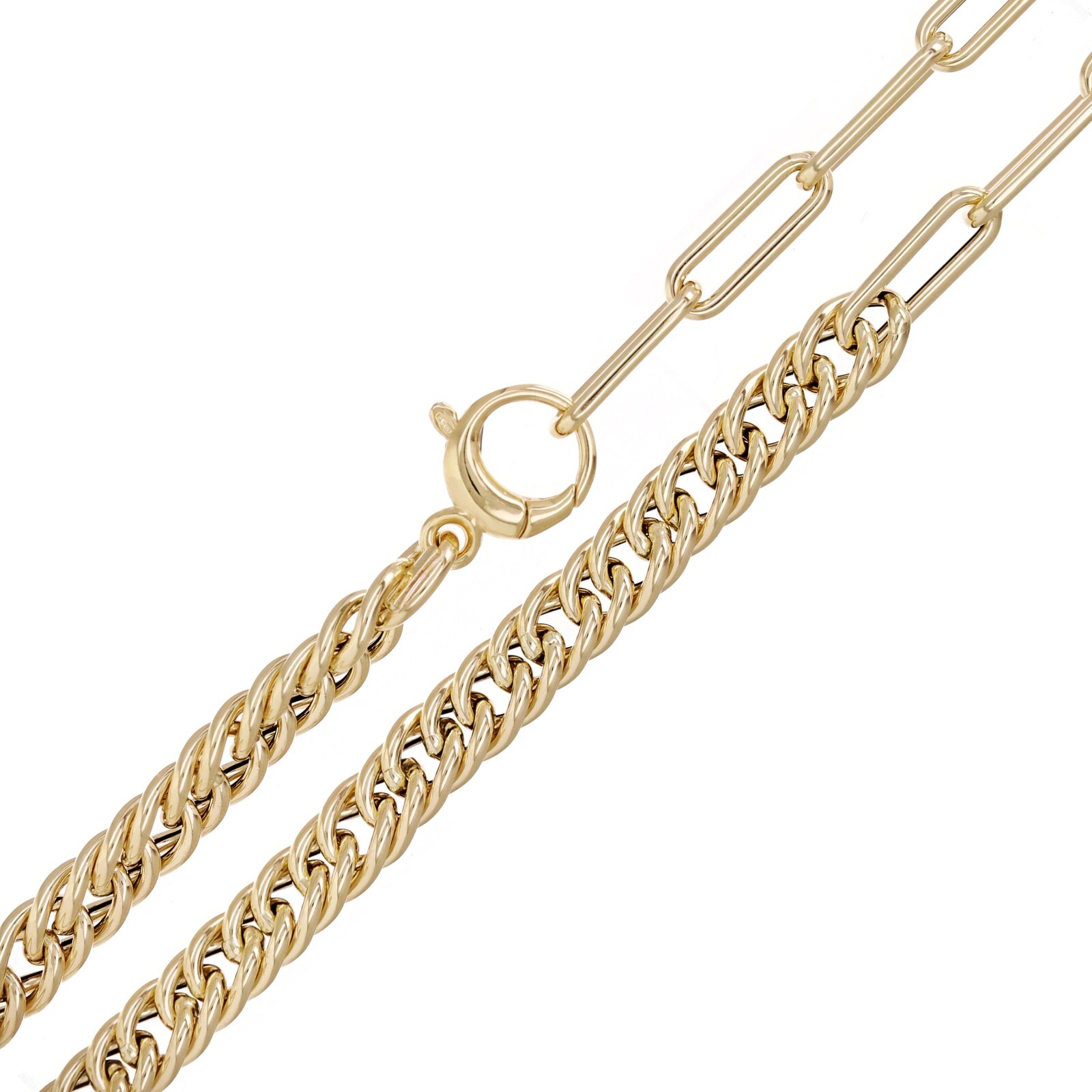 Italian 14k Yellow Gold Cuban & Paper Clip Chain Necklace 18″ 5.5mm 6.5 grams