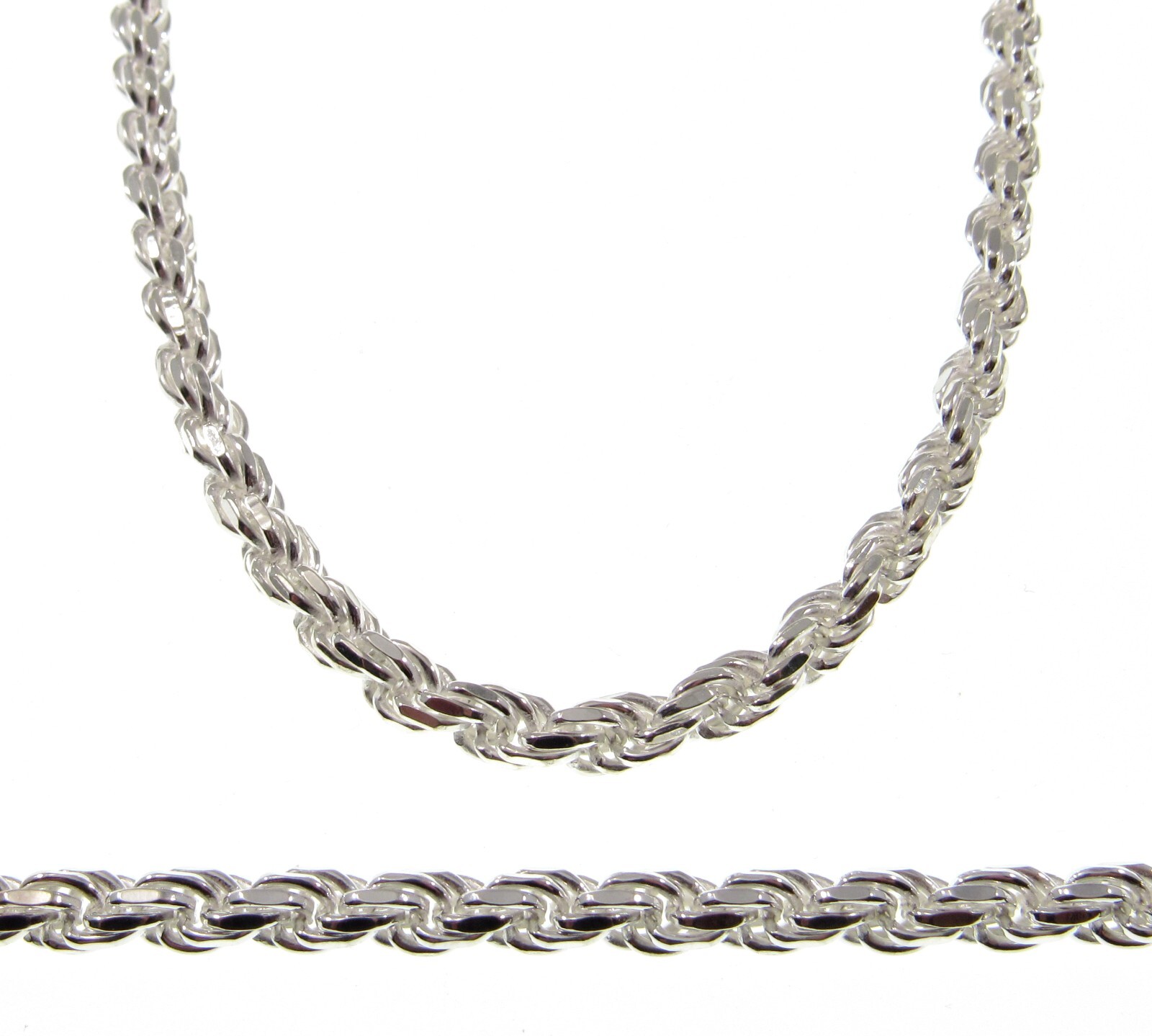 5MM Solid 925 Sterling Silver DIAMOND CUT ROPE CHAIN Bracelet or Necklace Italy