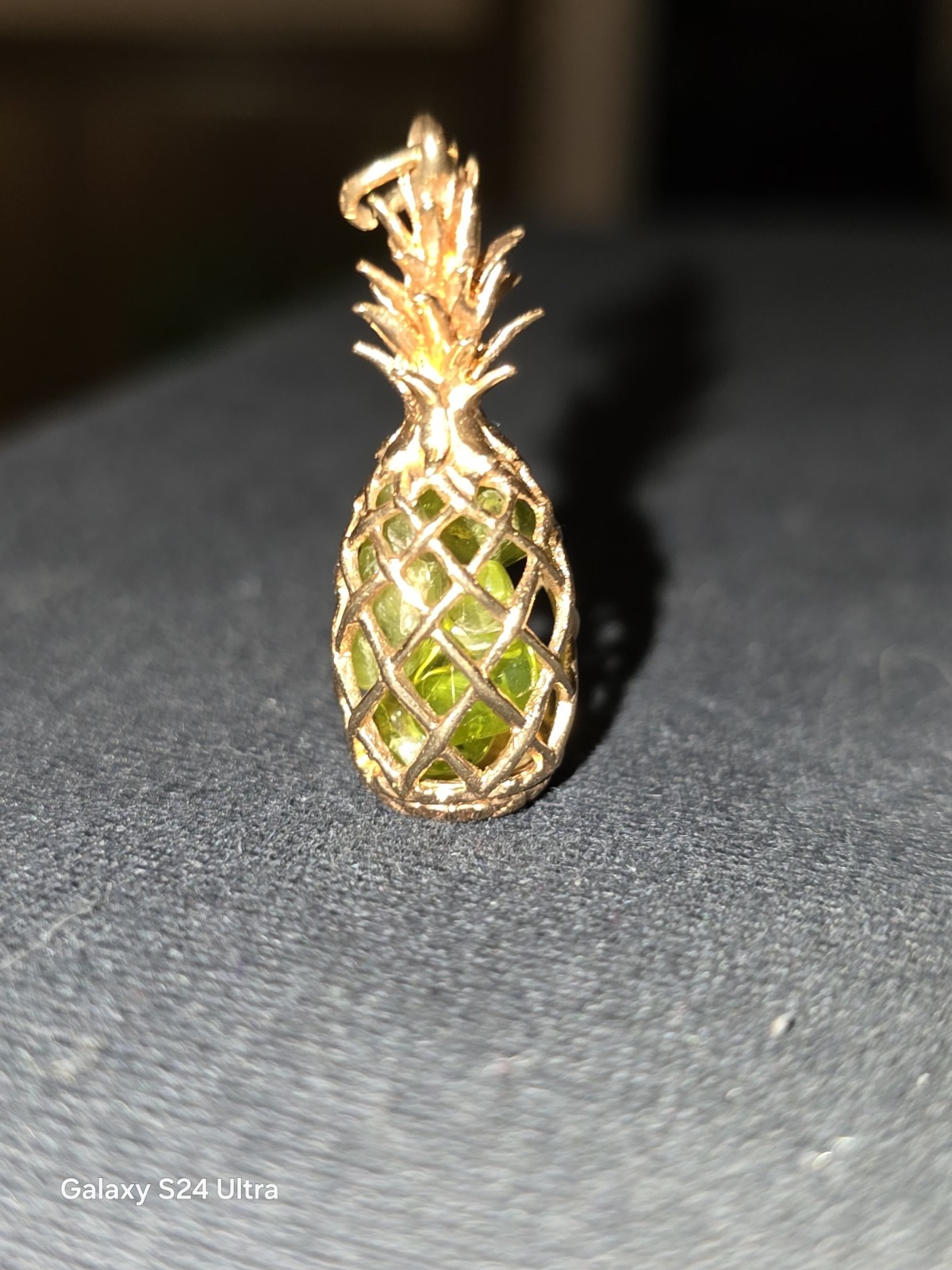 Rare Pineapple Pendant In 14k Gold The Inside contains Cubes Of Carved Peridot