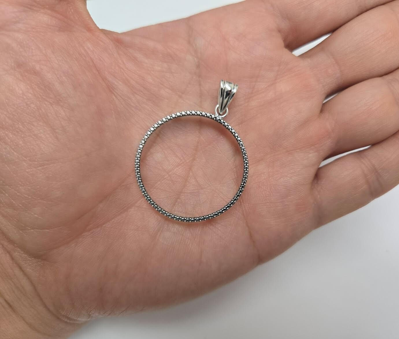 925 Sterling Silver 50 Cent Half Dollar Bezel Illusion Edge 30mm Prong Back