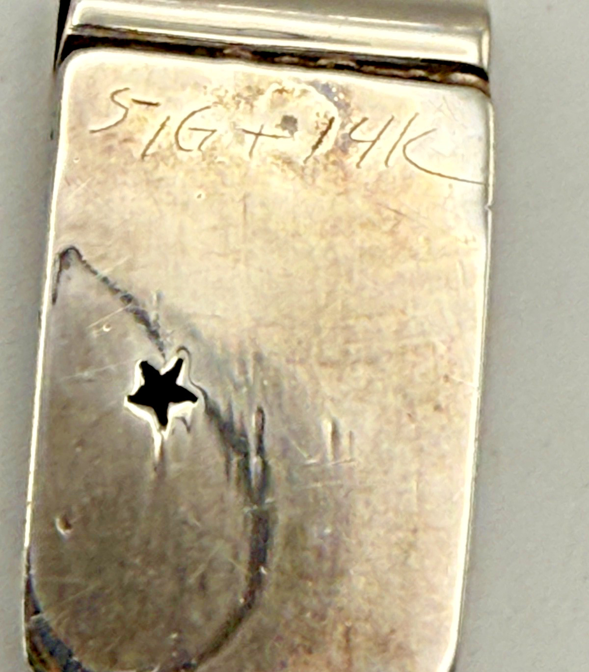 Vintage Italy 14K Sterling Silver Banded Stone Slide Pendant Mixed Metal