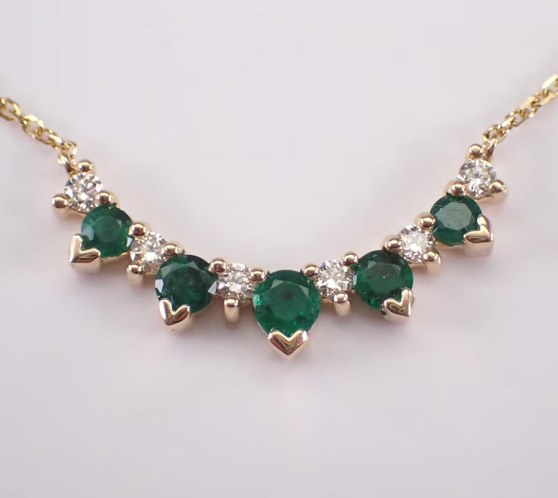 0.20Ct Round Cut Lab-Created Emerald Curved Bar Pendant 14K Yellow Gold Plated