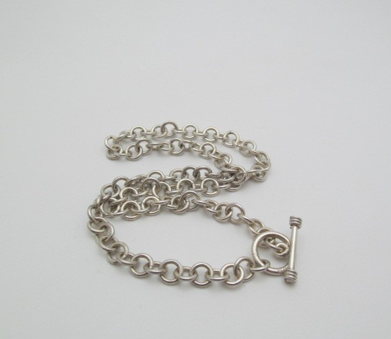 925 Sterling Silver 7mm Rolo Round Link Chain Toggle Bar Necklace 17 In