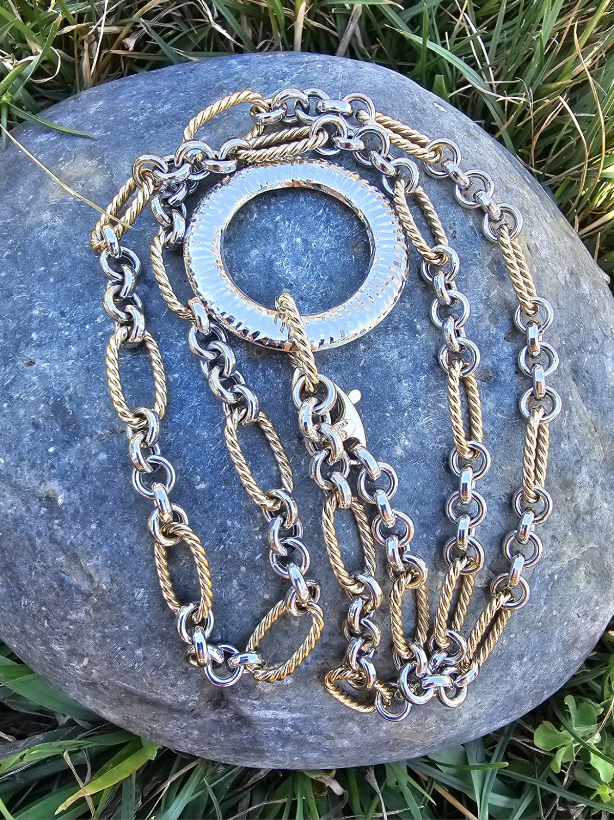 14k Solid Yellow & White Gold Chain Necklace Adjustable Up To 21.5″ ITALY 15.7gr