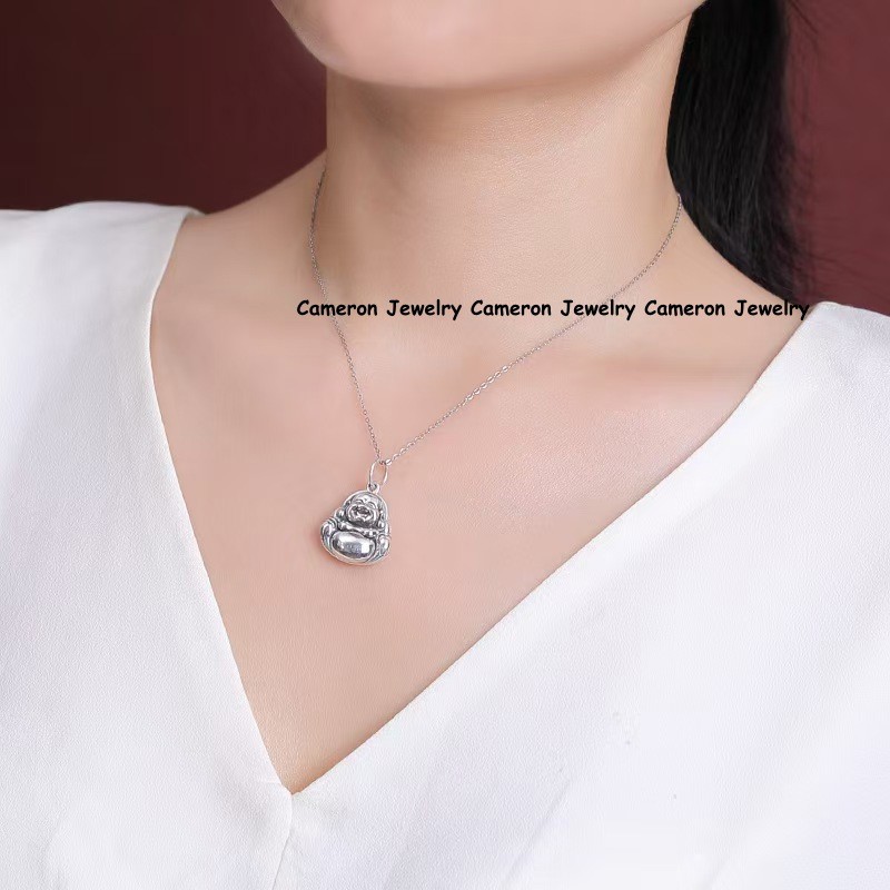 Pure 999 Fine Silver Laughing Buddha Pendant Maitreya Lucky Amulet Pendant