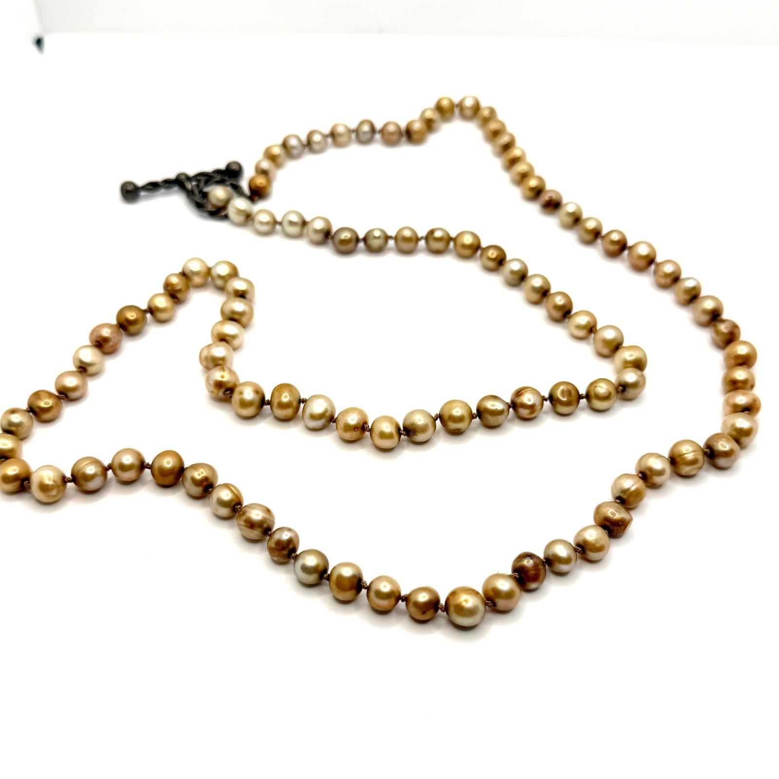 Vintage 90s Champagne Genuine Pearl Hand Knotted Rope Statement Necklace