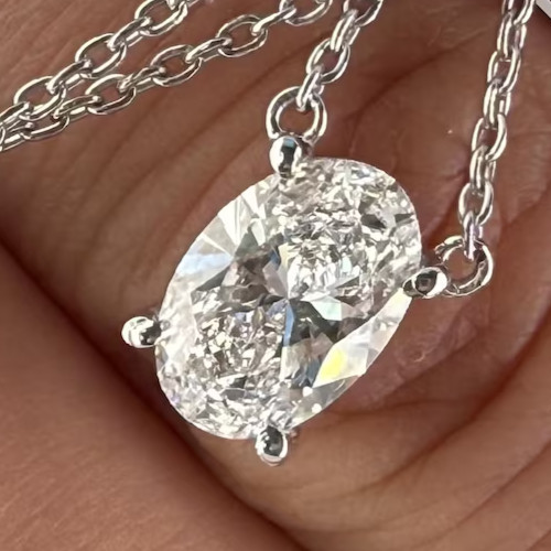 4.00Ct Oval-Cut EF/VS1 Lab Grown Diamond Prong Necklace& Pendant 14k White Gold