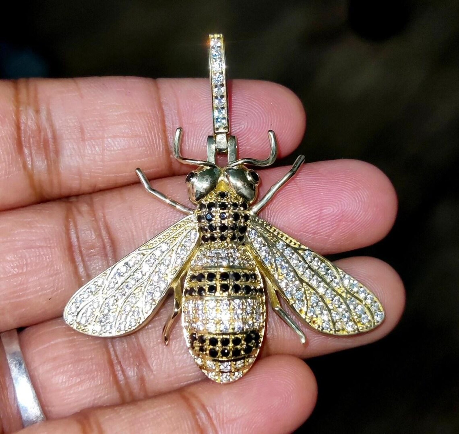 Honey Bee Pendant VVS1 Passing Moissanite 3Ct Round Cut 14K Yellow Gold Plated