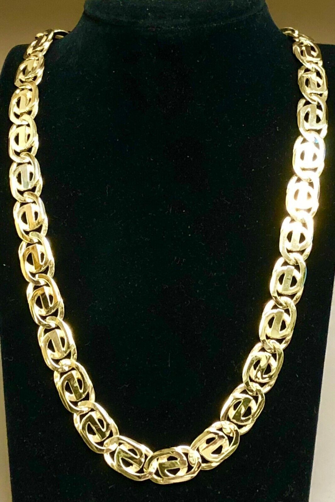 10k Solid Yellow Gold Handmade 13mm Tiger Eye Link Necklace, 30″