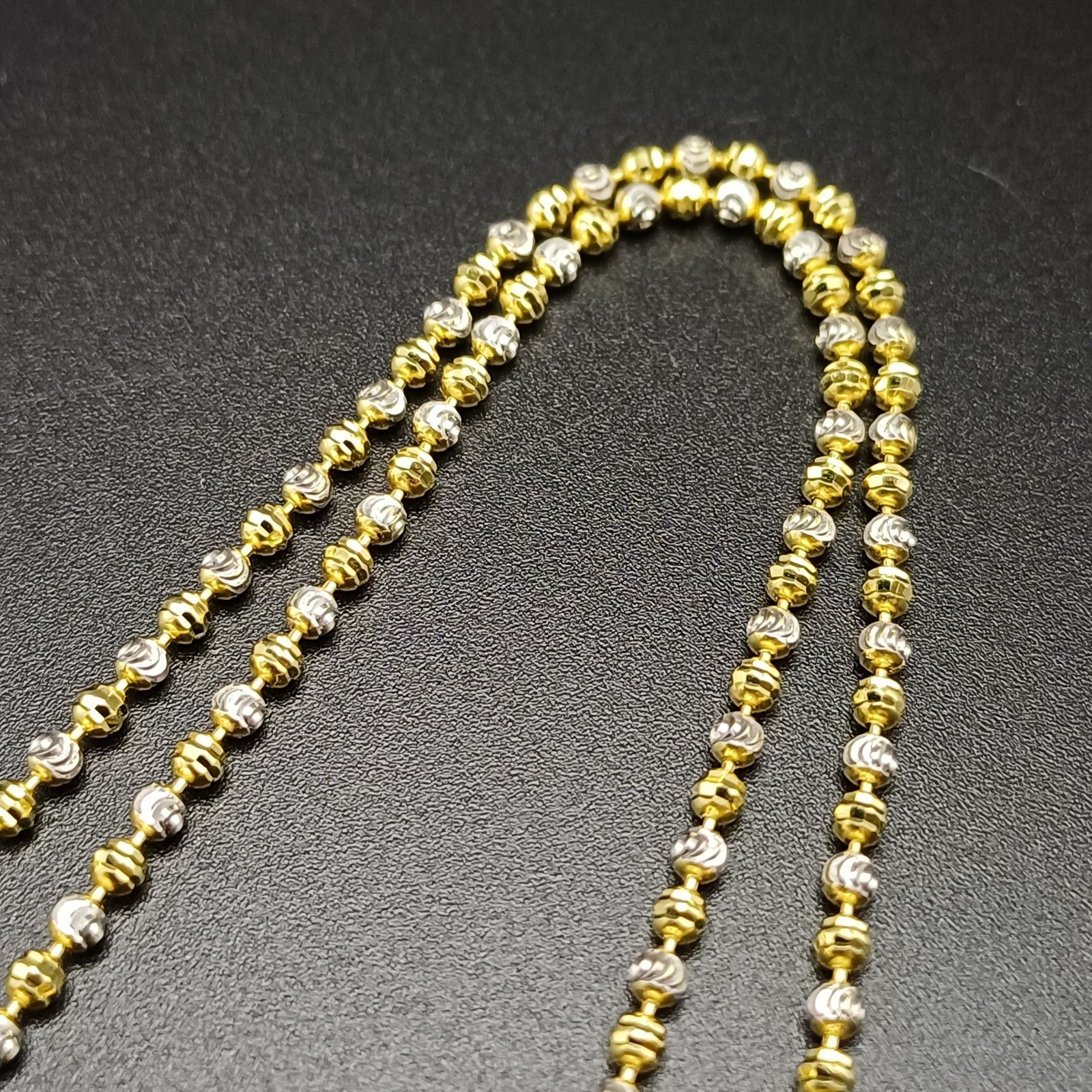 925 Sterling Silver Diamond Cut Ball Chain Necklace Italy 16″ Two Tone Sparkly