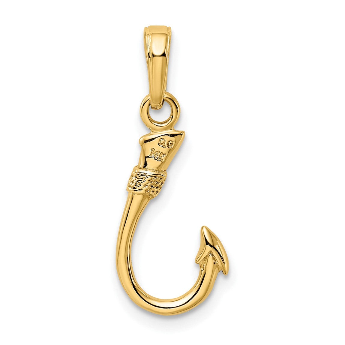 14k Yellow Gold 3D Fish Hook Pendant