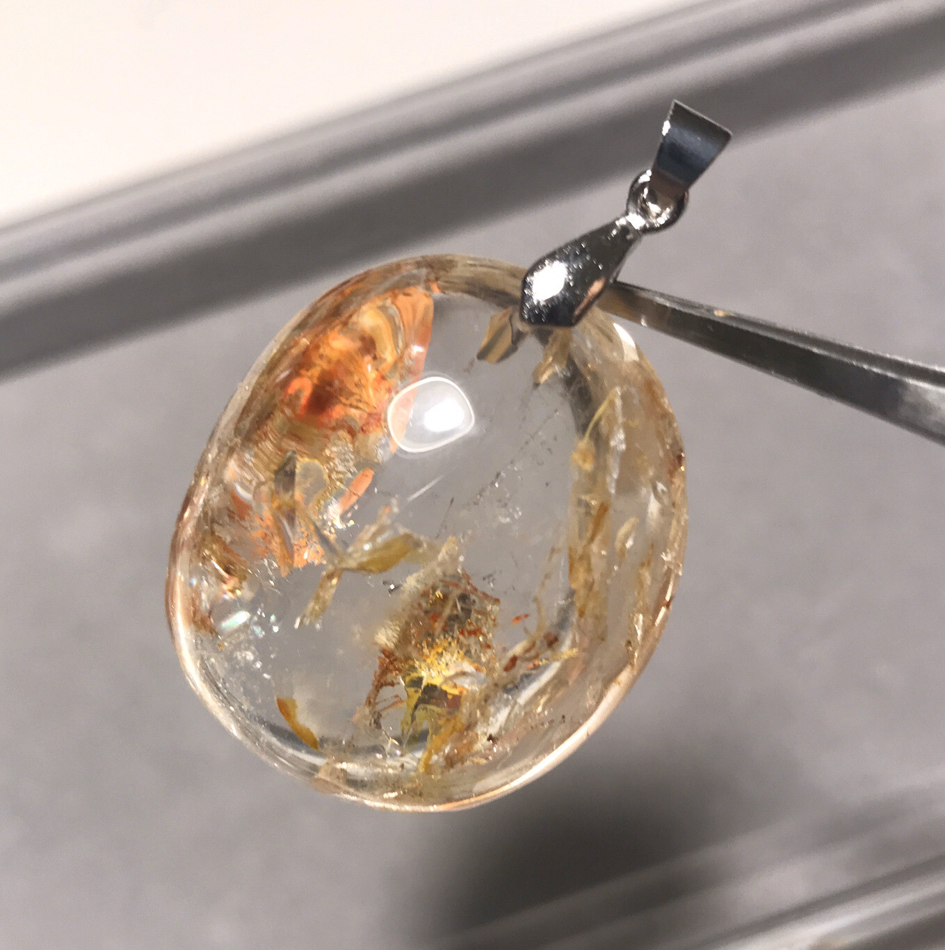 US SELLER Natural Red Yellow Phantom Quartz Pendant Oval Crystal GEM Palm Stone