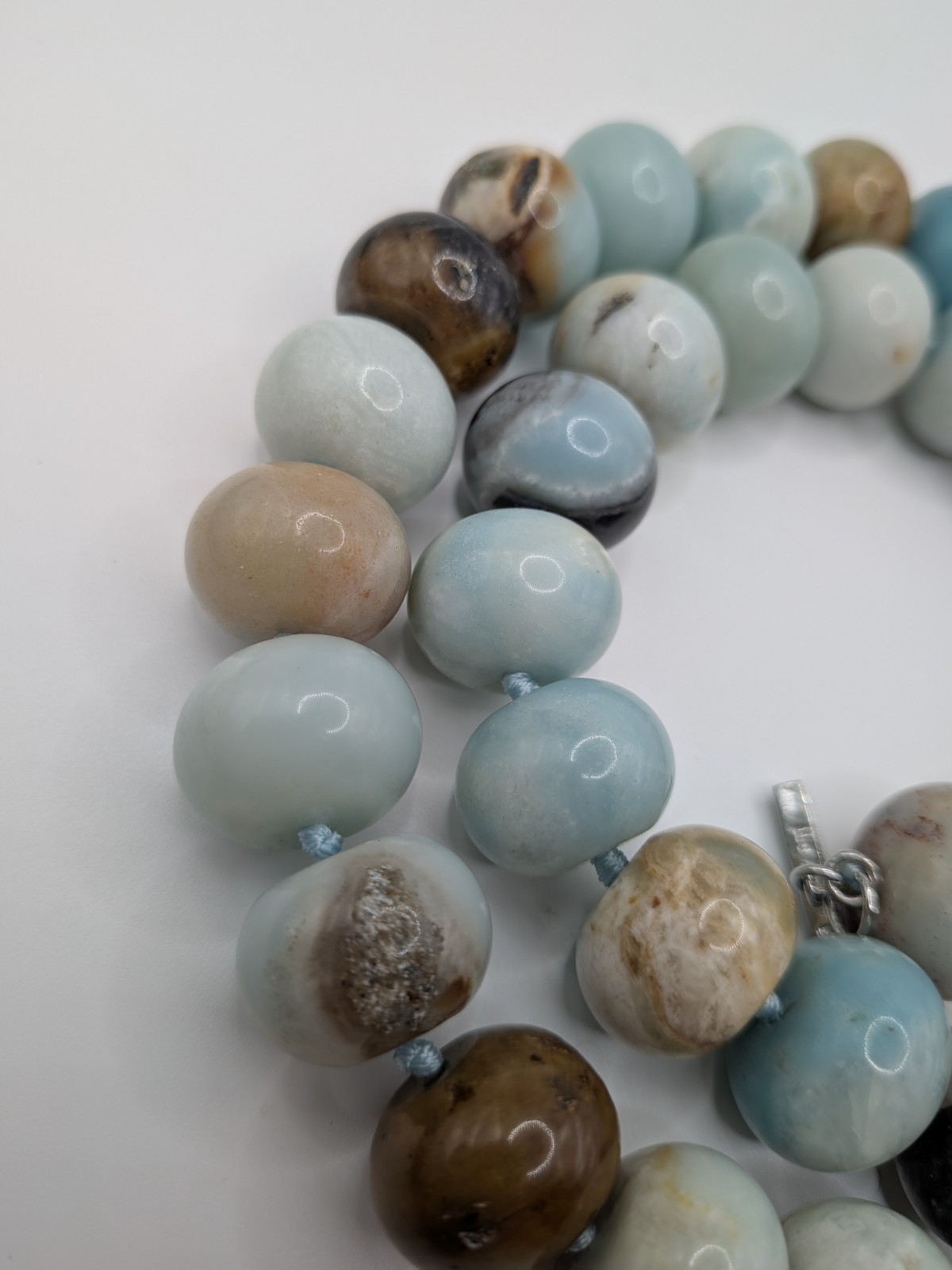 Lucas Lameth LUC Amazonite Beaded Necklace 925 Sterling Silver Clasp Statement