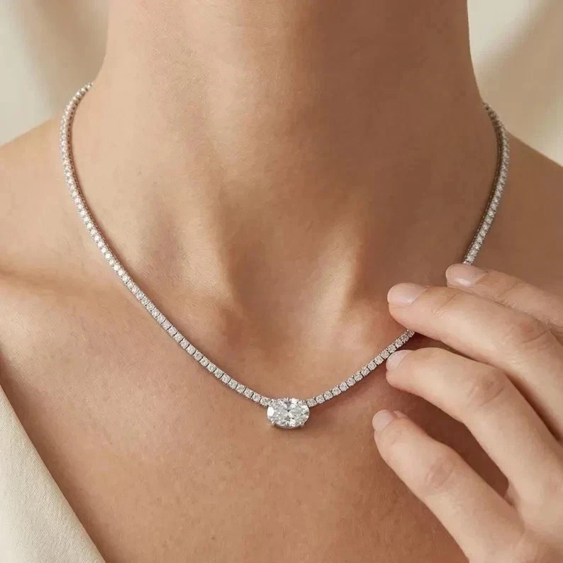 3CT Lab Grown/CVD VS1-E/F Diamond 2.5MM Round Tennis 18″ Necklace 14k White Gold