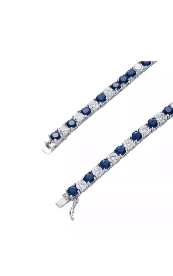 16Ct Lab Created Diamond & Blue Sapphire 14k White Gold Plated Tennis Necklace