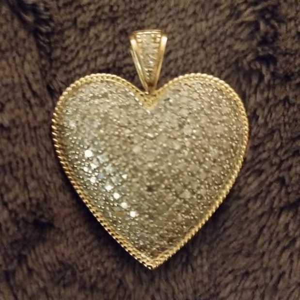 14KTP Yellow Gold Heart Charm Pendant Necklace Pavéd 1ct Diamond Heart Pendant