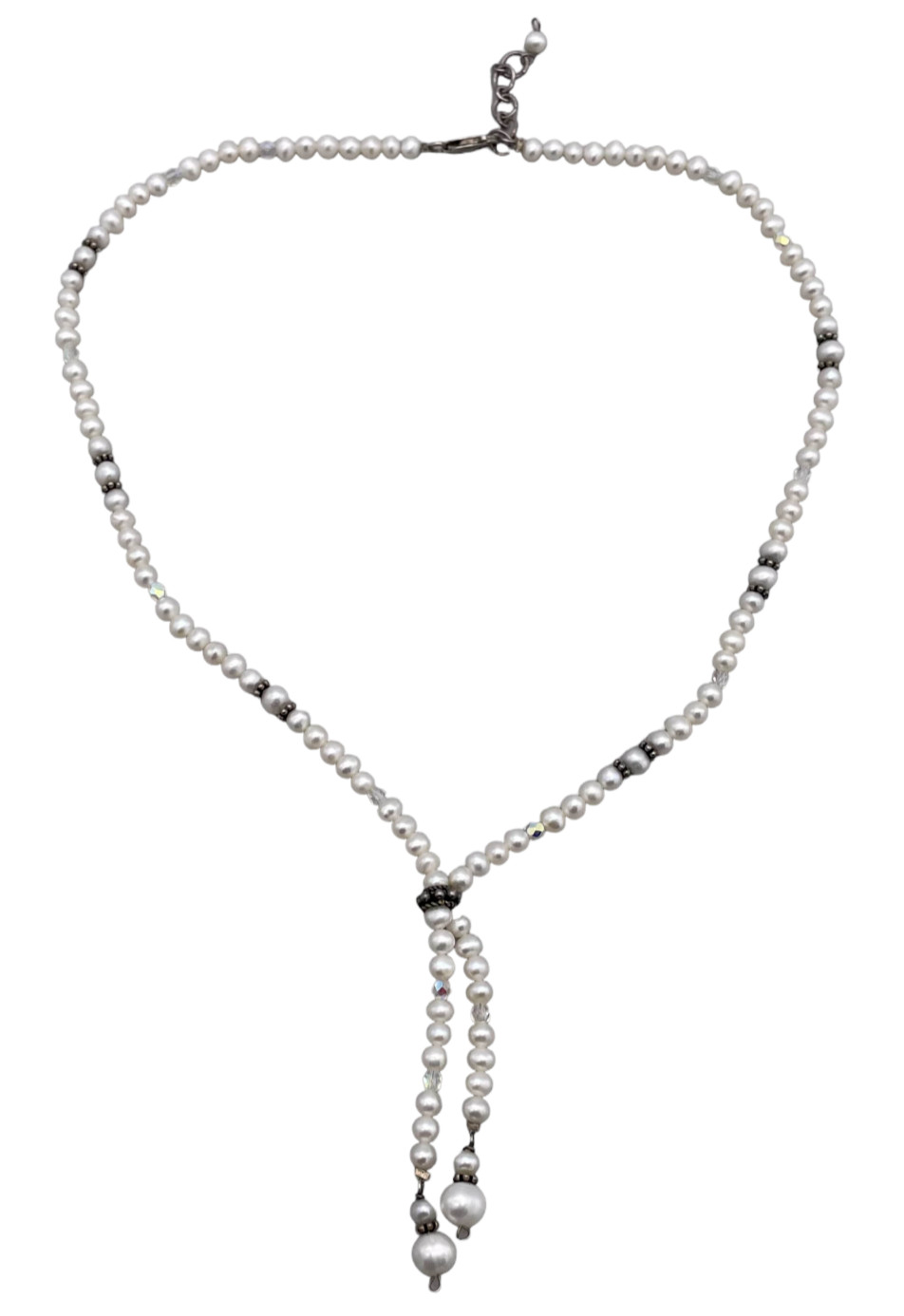 925 Sterling Silver Pearl Y Drop Lariat Necklace Adjustable 16 to 17 in