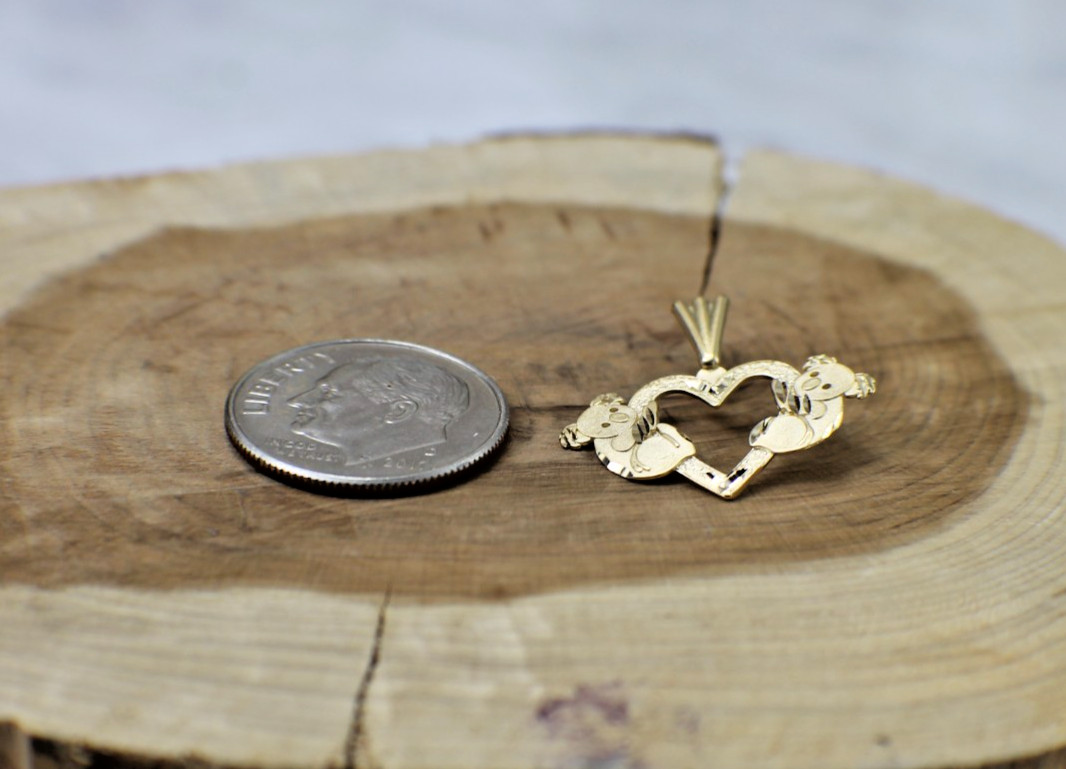 Solid 14K Yellow Gold Koala Heart Charm Pendant Australia In Love Pair