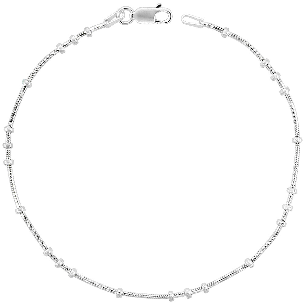 925 Sterling Silver Fine 3 + 1 Beaded Snake Station Chain Necklace 1mm 7″ to 30″