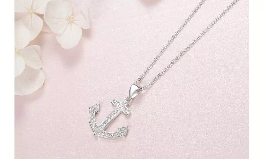 925 Sterling Silver Anchor Necklace Made With Crystals From Swarovski – 18″