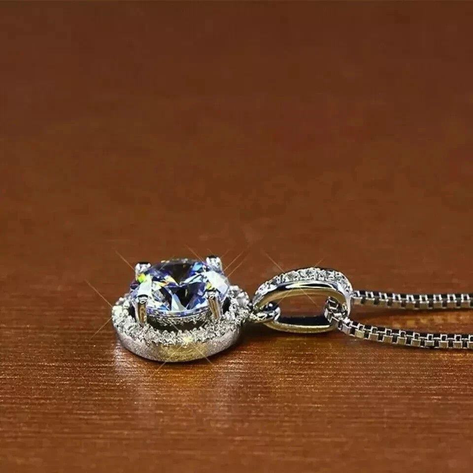 2Ct Round Cut Lab Created Diamond Halo Pendant Necklace 14K White Gold Plated