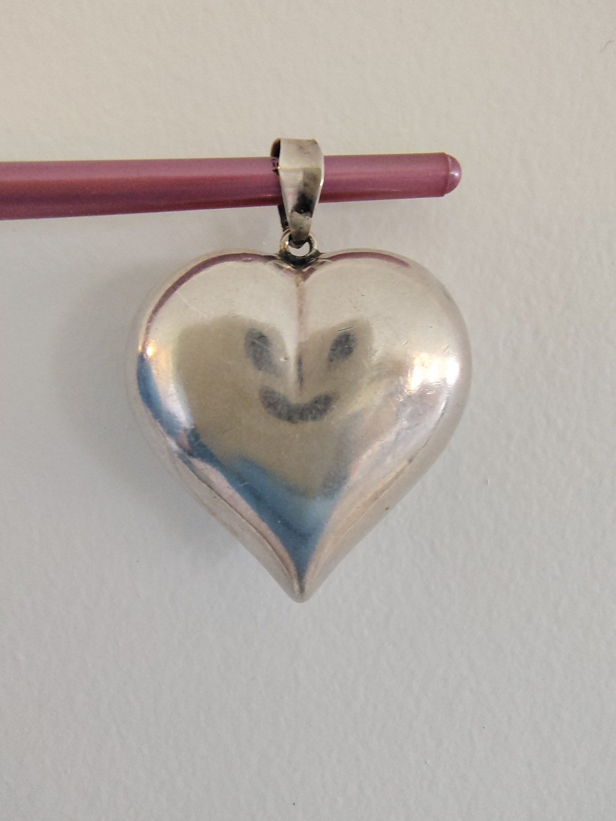 ​Vintage PPC Sterling Silver Puffy Heart Pendant 3D Smooth Ball Bail 7.7g Signed