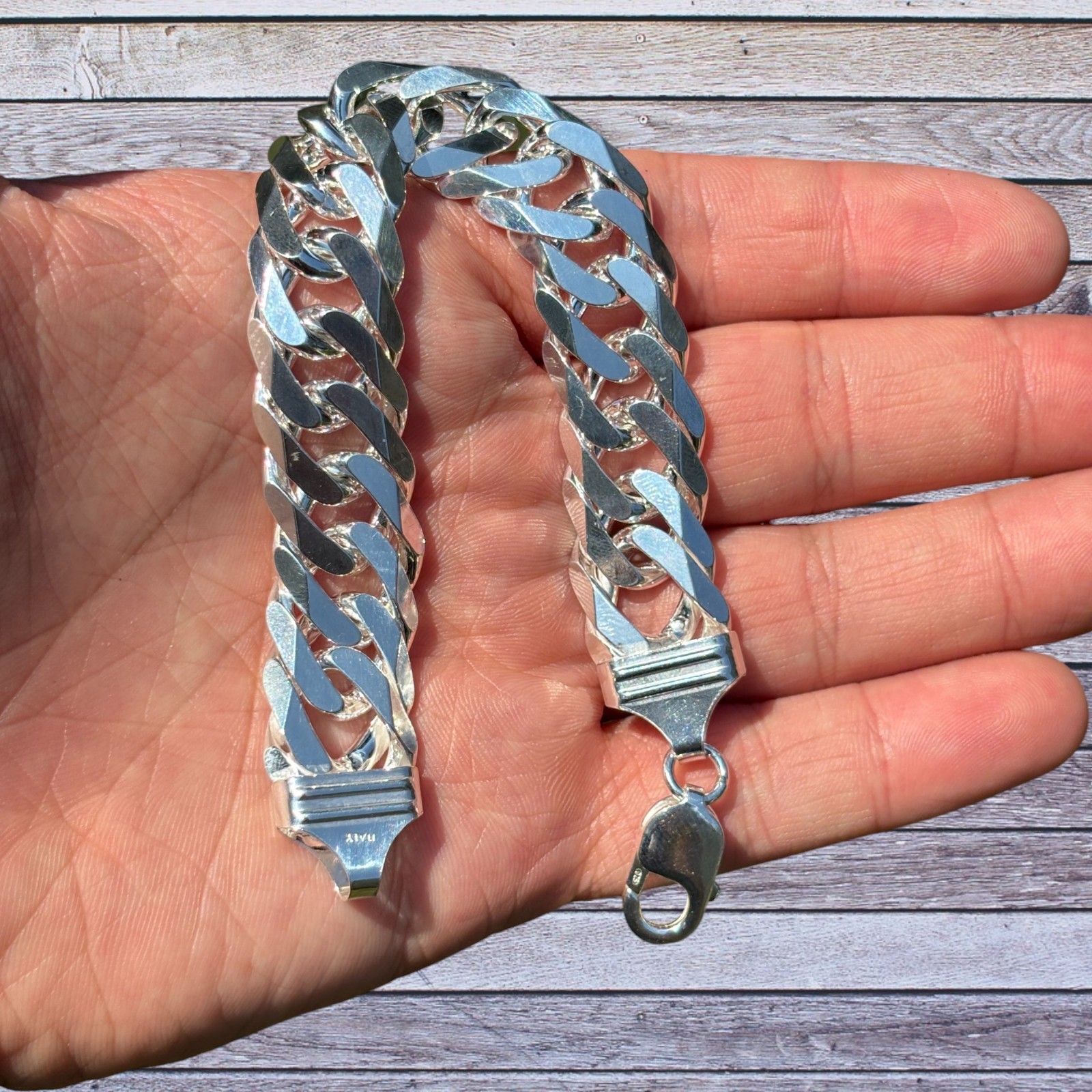 16mm Double Curb Link Bracelet – Real Solid 925 Sterling Silver MADE IN ITALY