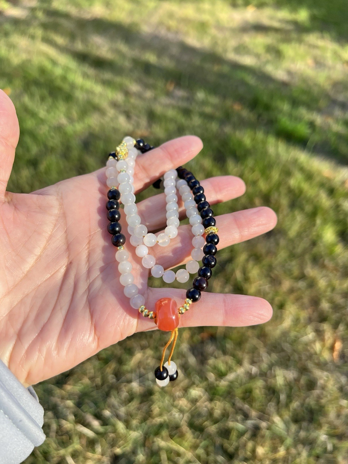 22″ Nephrite Jade+Wood+Agate 6mm Bead Necklace B608