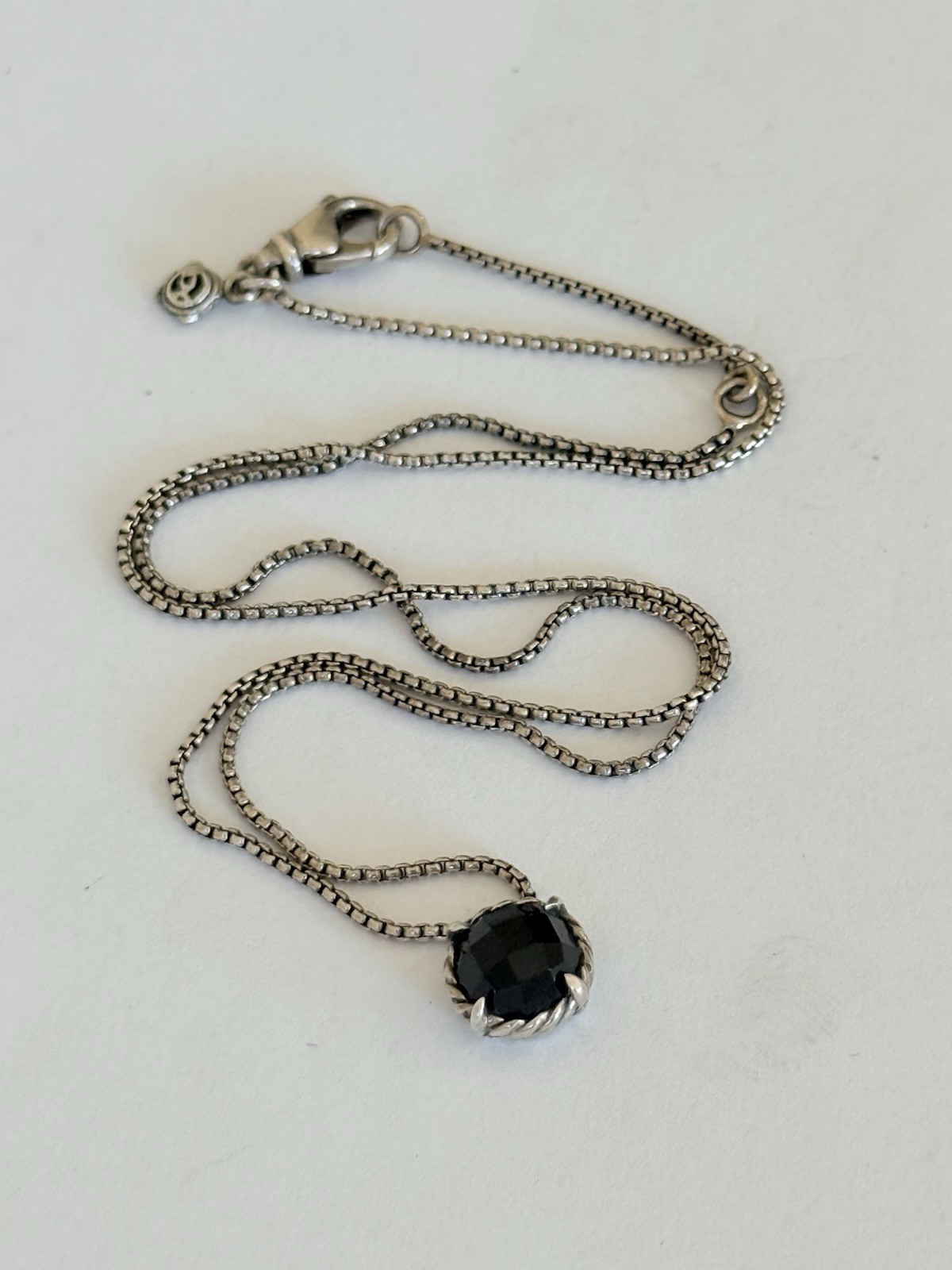 David Yurman Sterling Silver Black Onyx Petite Chatelaine Pendant Necklace 17”