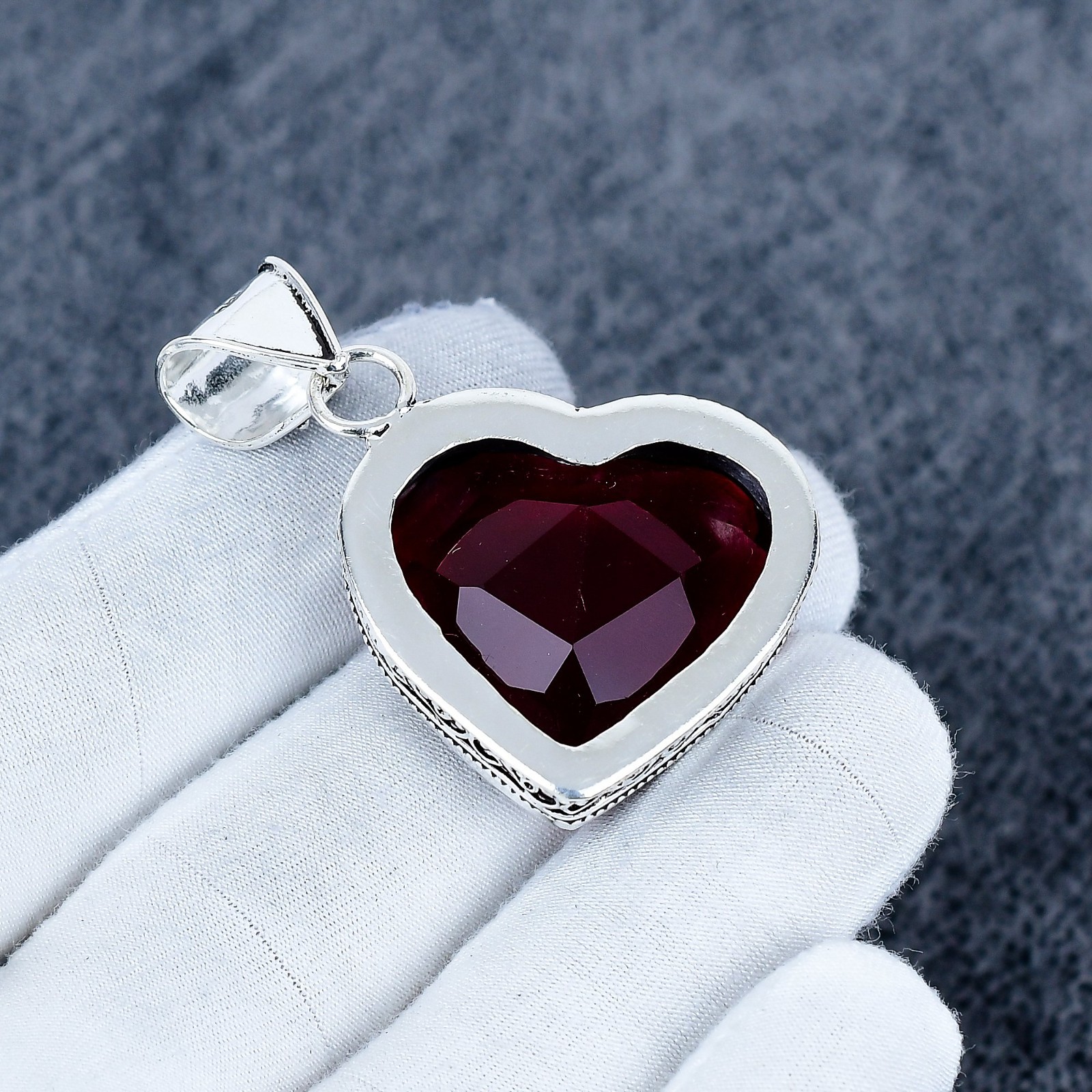 Heart Shape Red Garnet Gemstone Pendant | 925 Sterling Silver Necklace Gift