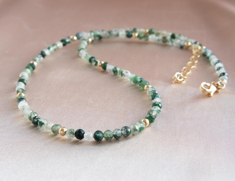 Green Moss Agate Dainty Gemstone Choker Healing Crystal Necklace Energy Gifts