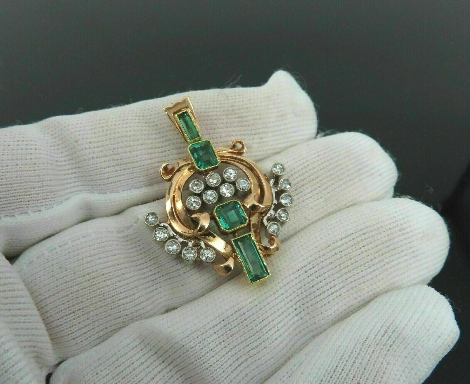 Lab Created Emerald Unique Pendant 3Ct Emerald Cut 14K Yellow Gold Plated Silver