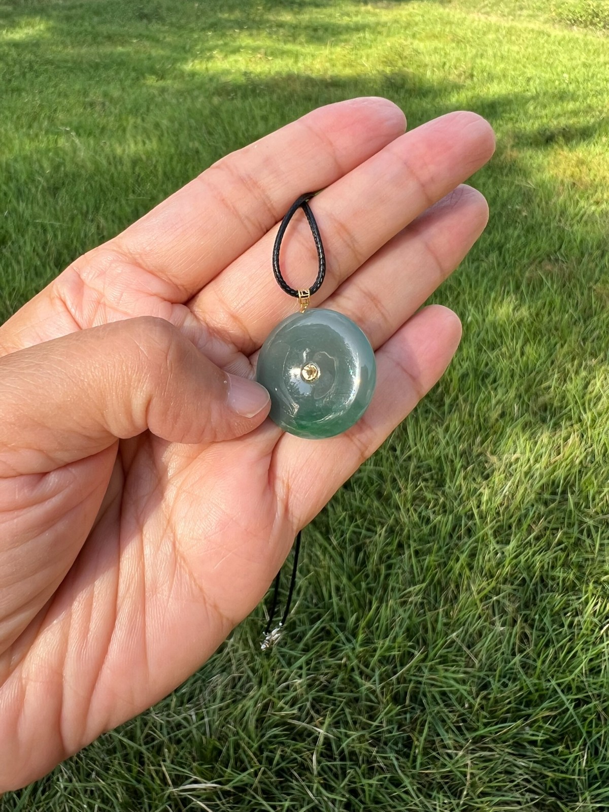 18k Solid Gold 100% Natural Grade A Jadeite Jade PingAn Pendant H70 a