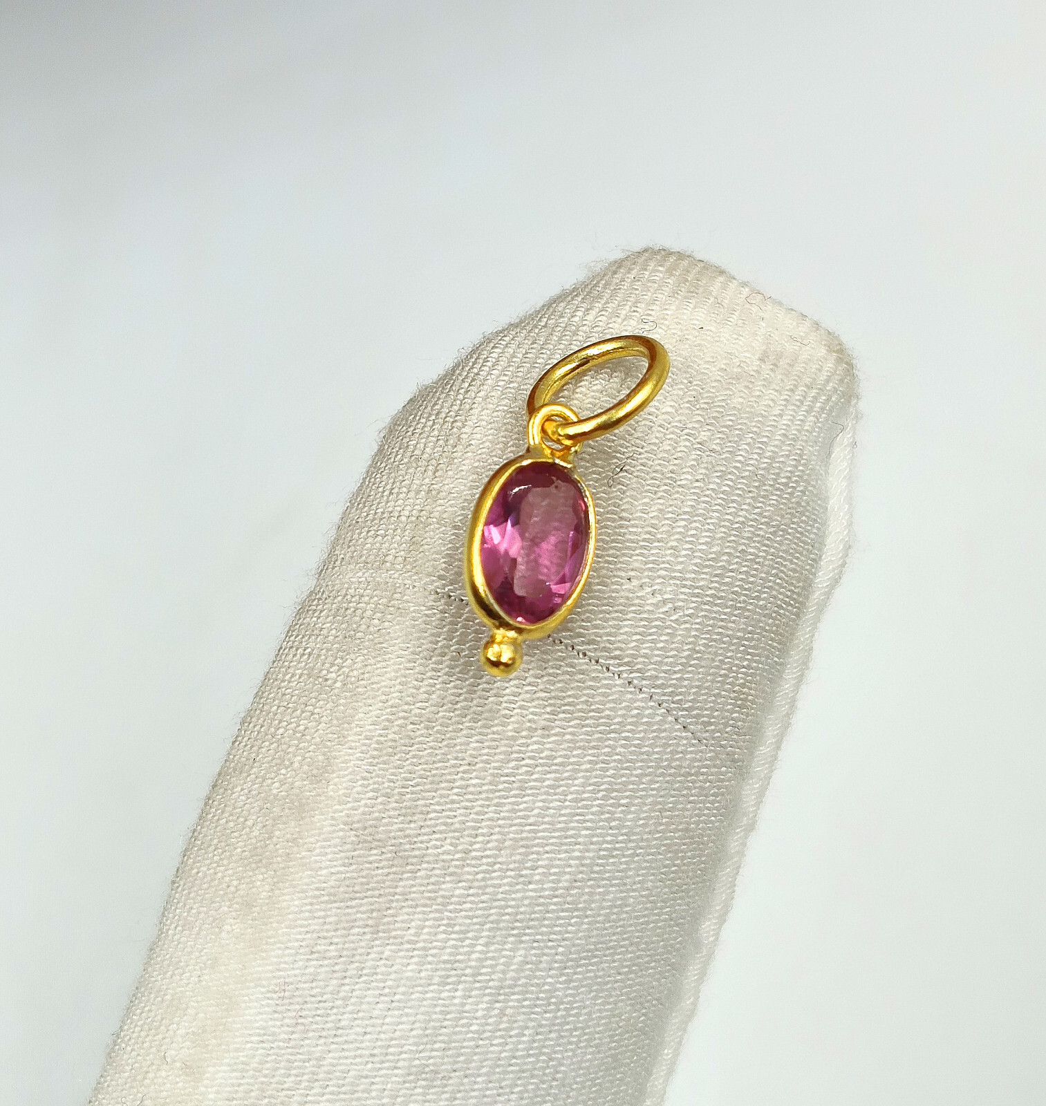 18K Solid Gold Natural Tourmaline Gemstone Charm Handmade Necklace Charm Pendant
