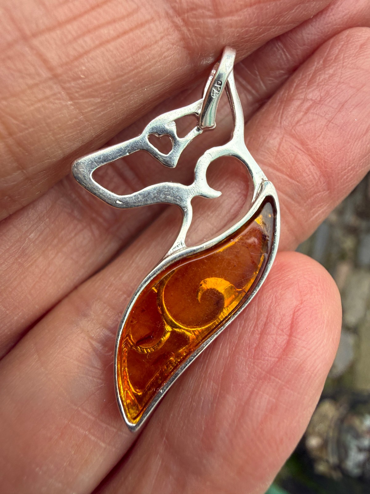 German Shepherd Dog Amber Pendant Crystal Fossil 925 Silver Lithuanian genuine
