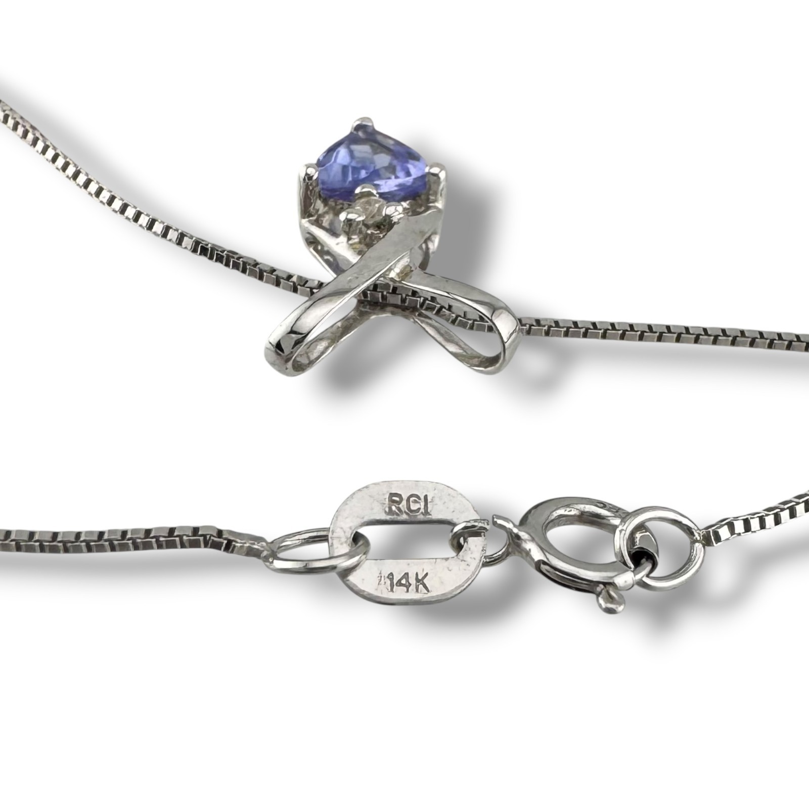 Dainty 14K White Gold 0.24 Carat Trillion Tanzanite Diamond Accent Necklace