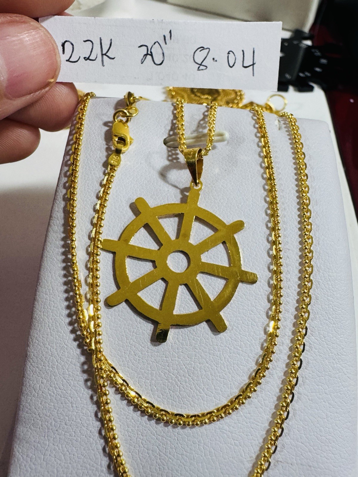 Saudi Dubai 22K Solid 916 Real Gold Mariner Set Necklace 20” Long 8.04g 2.2mm