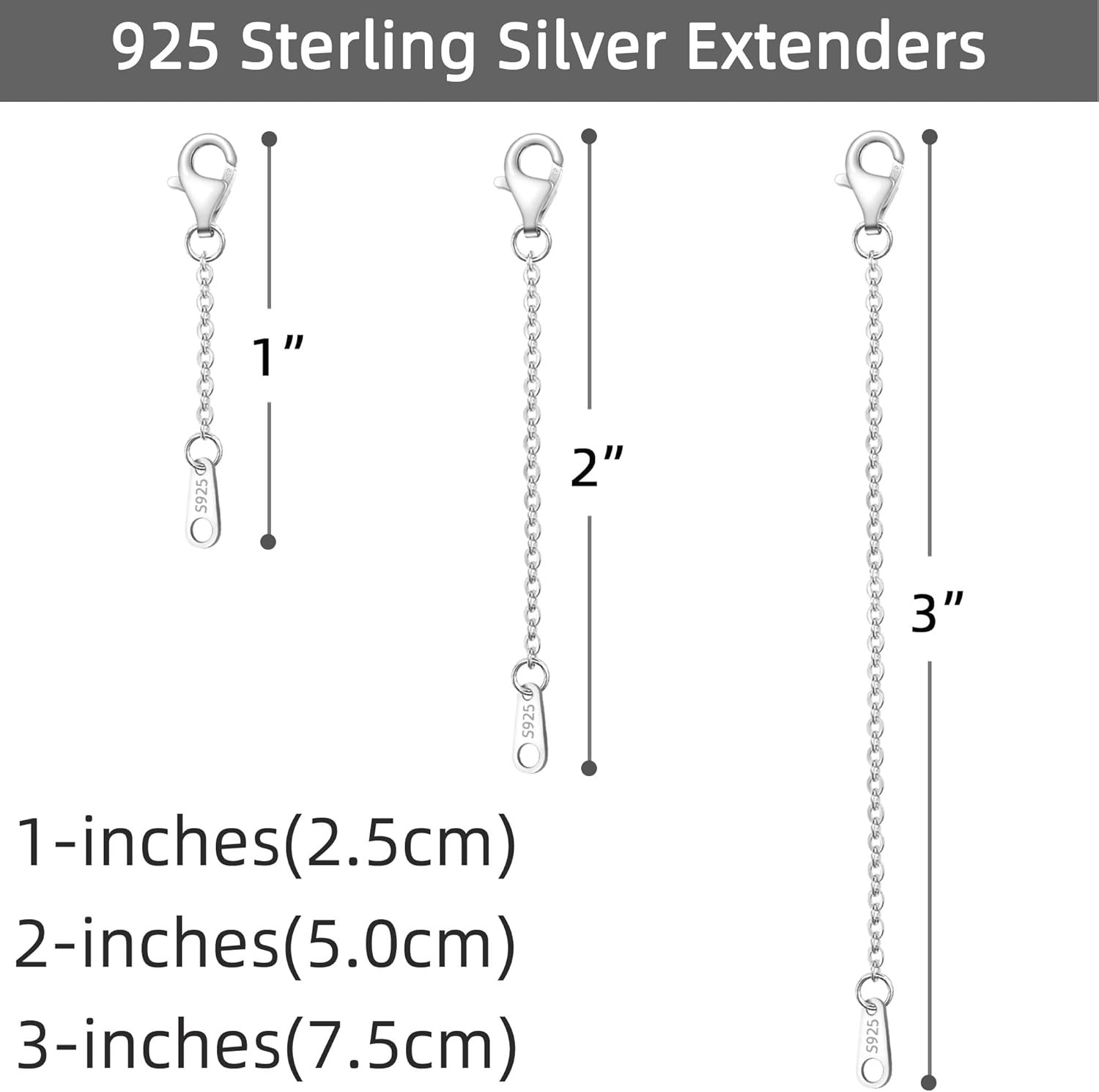 Sterling Silver Necklace Extenders for Women Silver Chain Extension Bracelet Ext